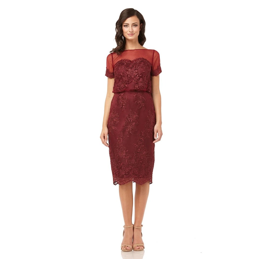 JS Collections Womens Blouson Floral Lace Illusion Sheath Dress Size 6